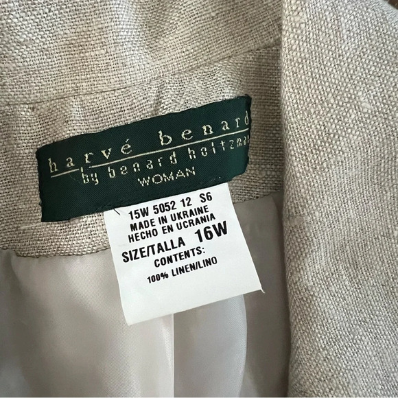 Harve Bernard 100% Linen Short Sleeve Blazer 16 Lagenlook Neutral Beige Longline - Picture 3 of 10